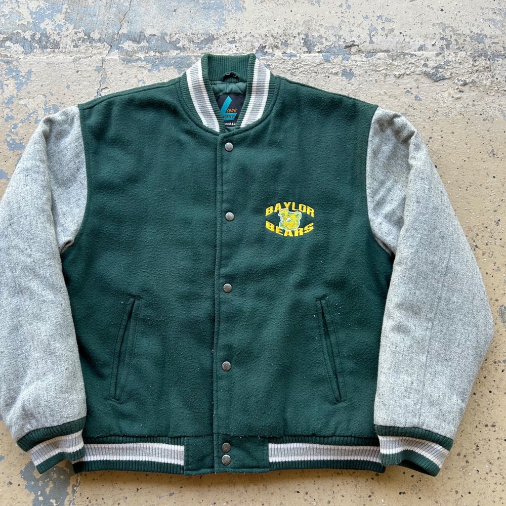 Vintage Logo Athletic Baylor Bears Varsity Jacket Green Wool Small 90s NCAA